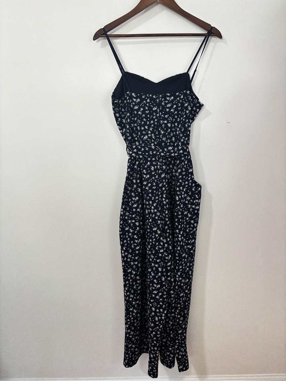 Emerald Sundae Large Navy Floral Jumpsuit Tie Waist Cropped Wide Leg Pockets - Picture 7 of 16